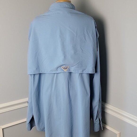 COLUMBIA Performance Fishing Gear Blue Long Sleeve Activewear Button Down Shirt - Picture 2 of 9